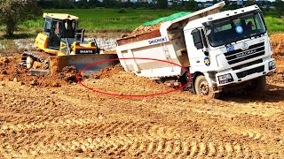 Nice Activities Of Bulldozer Pushing Dump Truck Deep Stuck Techniques Power Operator Fail OMG