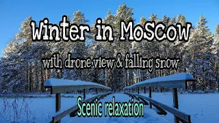 Winter in Moscow | Scenic Relaxation with drone view and falling snow