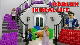 Giant Roblox Game in Real Life! 2000 Plastic Cups Obstacle Course in Our House!