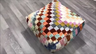 Moroccan Checkered Pouf, Vintage Floor Ottoman Square Yoga Meditation Cushion, Outdoor Kilim Pillows