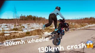 100cc2fast yamaha dt wheelie and 130kmh crash