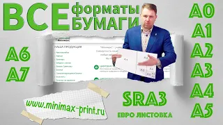 Все форматы бумаги: А0, А1, А2, А3, А4, SRA3, А5, А6, А7, Евро листовка