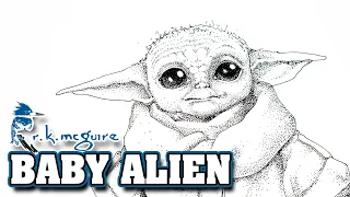 How to Draw Baby Yoda | Pencil and Pen & Ink | Summer Art Series | R K McGuire