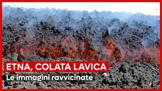 Eruzione Etna, le immagini ravvicinate della colata lavica