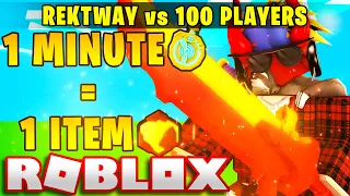 1 MINUTE = 1 ITEM Against 100 PLAYERS... (Roblox Bedwars)