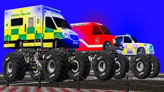 Monster Truck Emergency Vehicles | Police, Ambulance, Fire Truck - BeamNG