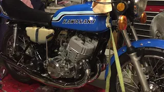 1972 Kawasaki H2 750 rebuilt motor first start up. Triplestuff.net