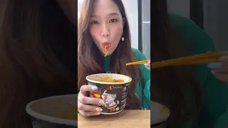 trying samyang fire noodles with corn and cheese Mukbang ASMR at a korean convenience store #shorts