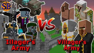 Can the Illager army Defend the castle against the Villager Army | Minecraft mob battle