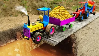 Top diy tractor making mini Concrete Bridge | DIY mini Crane Rescues Tractor in Deep Hole | HP Mini