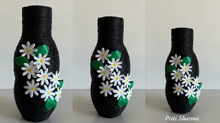 Plastic Bottle Flower Vase Design Easy / DIY Jute Flower Vase Making / | Priti Sharma