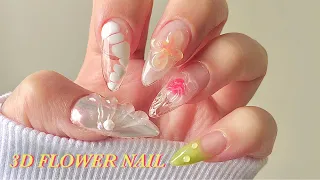 SUB) Cute and unique 3D flower nail 🌸🎀 / spring nail / gel-x nail / nail ASMR / Korean nail / NAIL