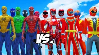 ALL RED RANGERS VS SPIDER-MAN, GREEN SPIDERMAN, BLUE SPIDERMAN, YELLOW SPIDERMAN, BLACK SPIDERMAN