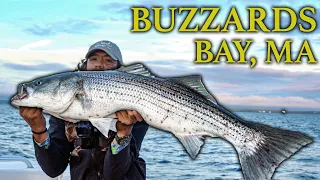 Catching GIANT Striped Bass In Cape Cod, MA - TOPWATER PB!