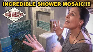 Broken-Dish Mosaic Shower in a Skoolie~ Test Patch & More!