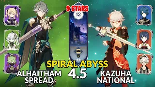 New 4.5 Spiral Abyss│Alhaitham Spread & Kazuha National | Floor 12 - 9 Stars | Genshin Impact