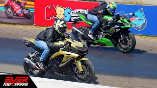 GSX-R750 🆚Ninja ZX6R 🆚 CBR600RR 🆚 MT-09 🆚 S1000R 🆚R1 y más 🔥DRAG RACES 🔥 11 seg piques B/quilla 2022