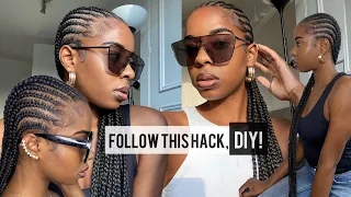 Straight Back Stitch Braids on Myself|  Super Easy To Follow!!