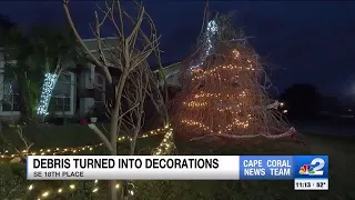 Christmas tree made out of Hurricane Ian debris lights up Cape Coral front yard