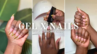 GEL X NAILS AT HOME STEP BY STEP | GOLD CHROME NAIL TUTORIAL