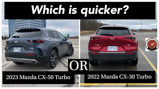 Which is quicker from 0 to 100 km/h - The 2022 Mazda CX-30 Turbo or The 2023 Mazda CX-50 Turbo