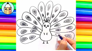 Vẽ Chim Công Dễ Dàng/ How To Draw A Peacock step By Step Easily For Kids And Toddlers