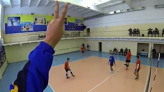 Volleyball. GoPro. How the the referee watches at volleyball.   Filming from a referee's stand.