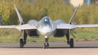 Su-57 055 deparute Ramenskoye airfield 2019 Gromov Flight Research Institute