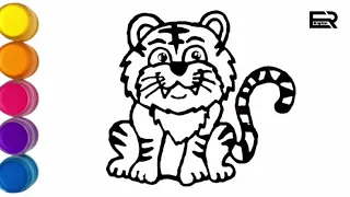 Menggambar anak harimau dengan mudah, belajar mewarnai gambar bersama anak-anak dan balita