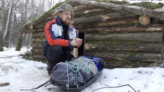 dugout , bushcraft winter fishing , fell through the ice , dry on the shore in winter