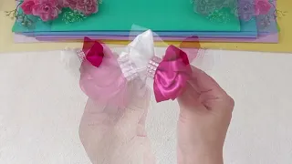 DIY 🎀 Делаем красивые бантики своими руками/Двухцветные банты/ Бантики из ленты 4 см.