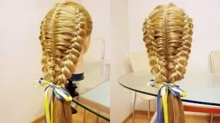 Коса в технике трёх кос с лентами. Видео-урок