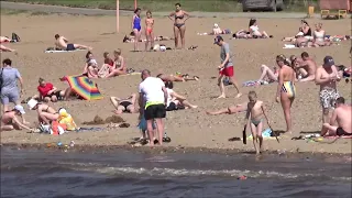 Открытие пляжного сезона, на пляже КамГЭС. Аномальная жара в середине мая.