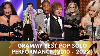GRAMMY BEST POP SOLO PERFORMANCE WINNERS & NOMINEES FROM 2010 TO 2022