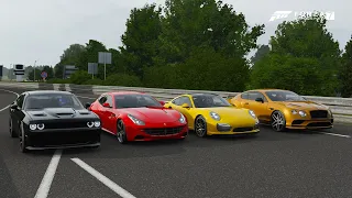 Forza 7 Drag race: Porsche 911 Turbo S vs Ferrari FF vs Challenger Hellcat vs Bentley Continental SS