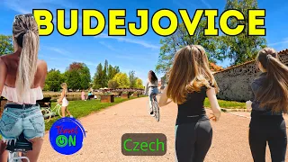 CYCLING THROUGH THE CZECH BUDEJOVICE. Bicycles walk 4K. Walking bike.