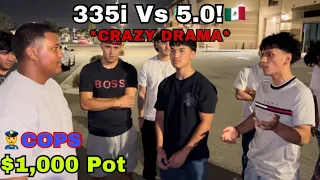 CRAZY DRAMA! 5.0 Vs 335i! $1,000 Pot #BMW #Ford #Mustang