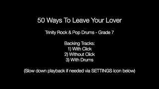 50 Ways To Leave Your Lover by Paul Simon - Backing Track Drums (Trinity Rock & Pop - Grade 7)