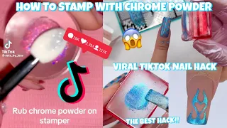 TRYING A VIRAL TIKTOK CHROME STAMPING NAIL HACK | HOW TO STAMP NAILS WITH CHROME POWDER