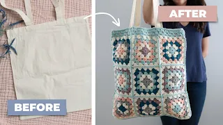 Transforming a Plain Canvas Bag with Granny Squares!