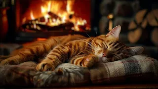 Helps Sleep Instantly 😽 Purring Cat and Fireplace Burning 🔥 Deep Sleep, Relax, Study, Stress Relief