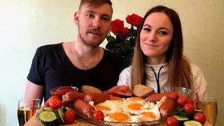 МУКБАНГ САРДЕЛЬКИ ЯИЧНИЦА | MUKBANG SAUSAGES FRIED EGGS