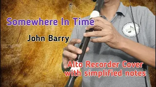 Somewhere In Time Alto Recorder Cover with simplified notes