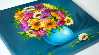 Acrylic Painting Bouquet Of Flowers | Flower Vase Still Life Painting