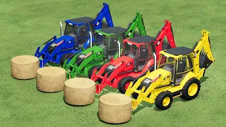 LOADER OF COLORS! LOAD AND CUT BALES WITH CAT BACKHOE LOADERS! Farming Simulator 22