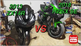 Kawasaki Ninja H2 SX SE vs. ZX14R Drag race!