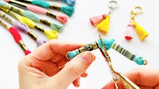 How to make mini tassels with rings easily - Key chain, Accessories [ Embroidery thread DIY ]