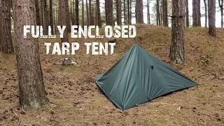 Fully enclosed pyramid tarp tent shelter | 3x3 DD tarp set up | woodland brew