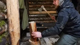 hiding in a huge dugout during a snow storm, spending the night in  bushcraft shelter * 6