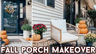 FALL FRONT PORCH MAKEOVER | SMALL FRONT PORCH DECORATING IDEAS | FALL SHOP & DECORATE W/ ME 2023